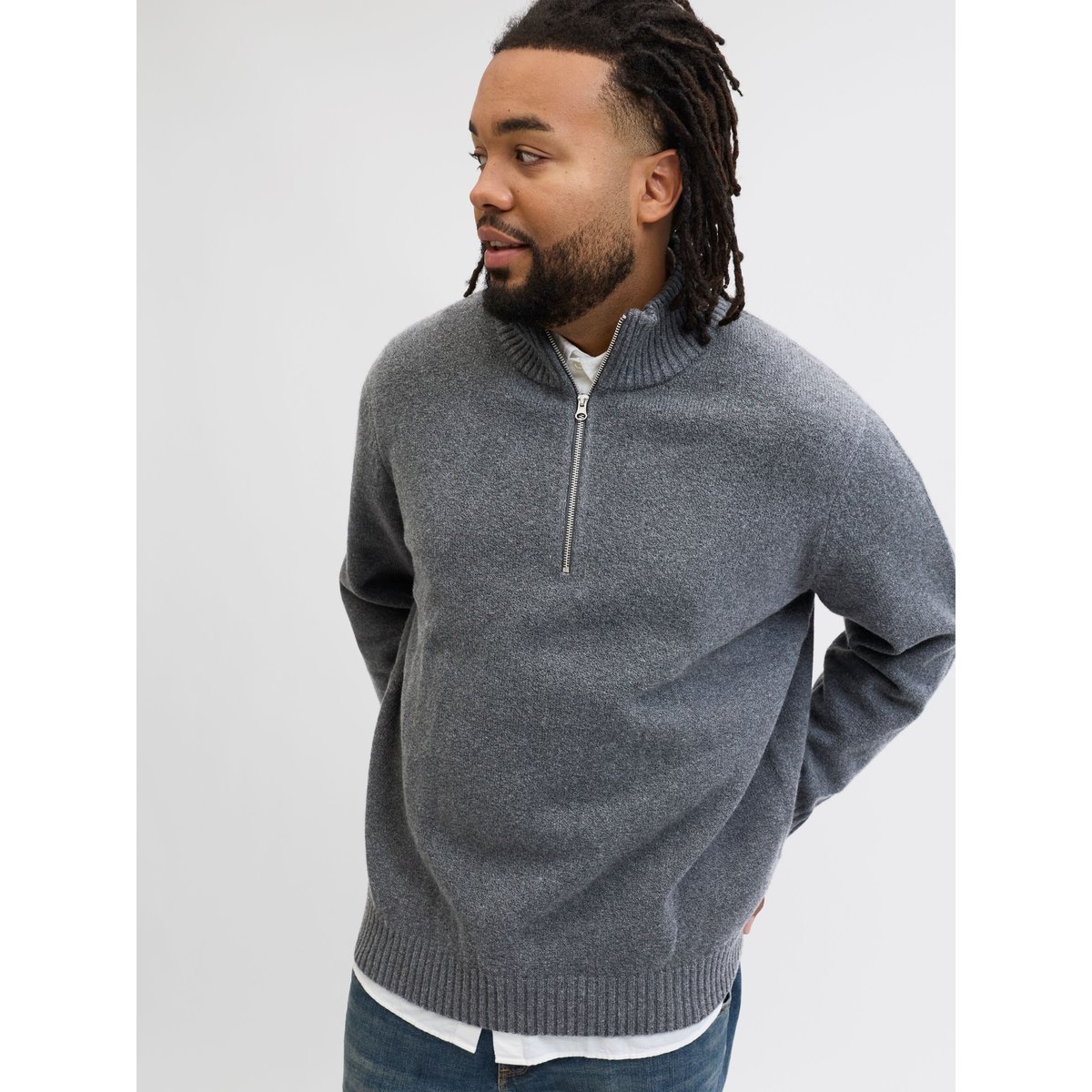 Sweat À Mi-Fermeture Éclair dark grey melange 1, JACK & JONES