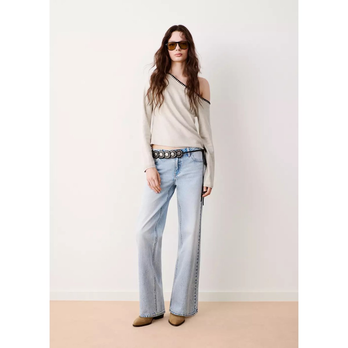 Pull-over coton asymétrique beige, MANGO TEEN
