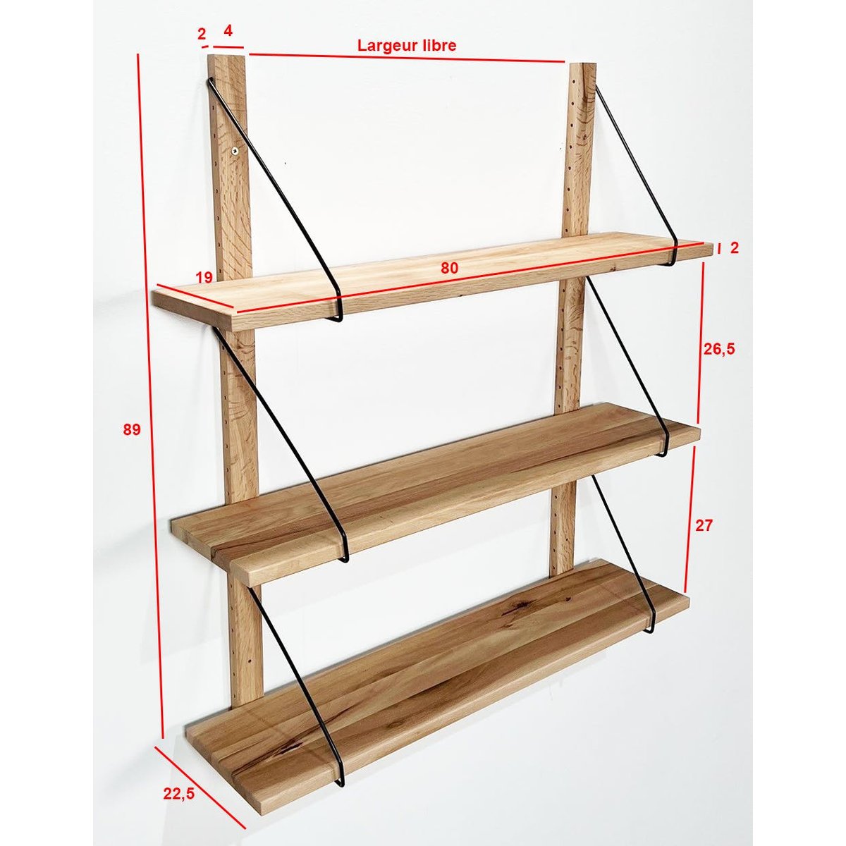 Etagère murale bois massif 3 plateaux (bois blanc) PALERME bois naturel, PIER IMPORT
