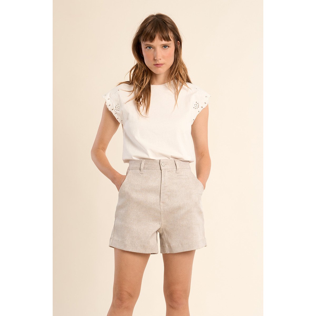 Mini short fluide beige, MOLLY BRACKEN