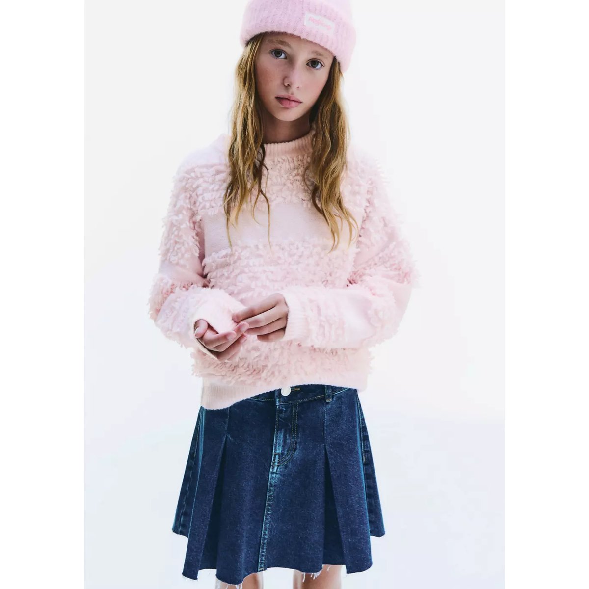 Jupe en jean plissée bleu moyen, MANGO KIDS
