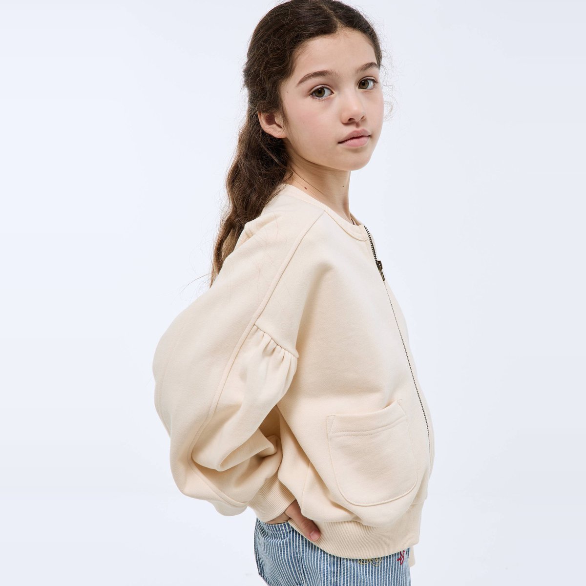 Sweat uni zippé butter cream, MONOPRIX