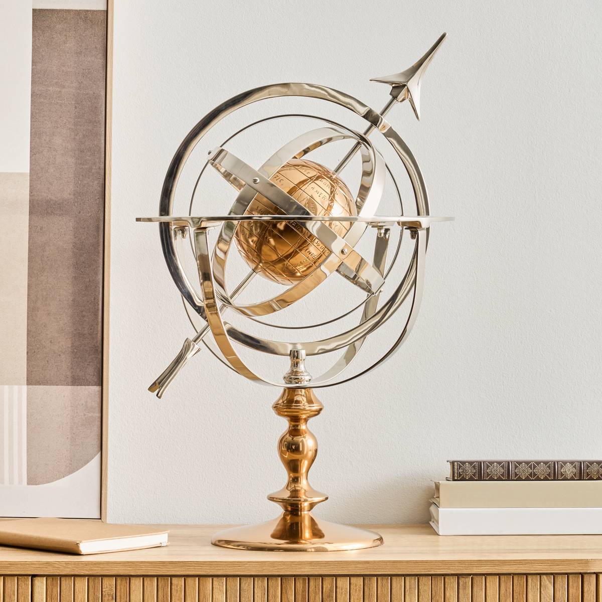 Sphère armillaire en aluminium NELL argent, ATMOSPHERA