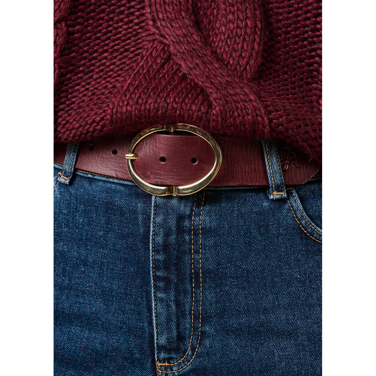 Ceinture en cuir boucle ovale bordeaux, LA FEE MARABOUTEE