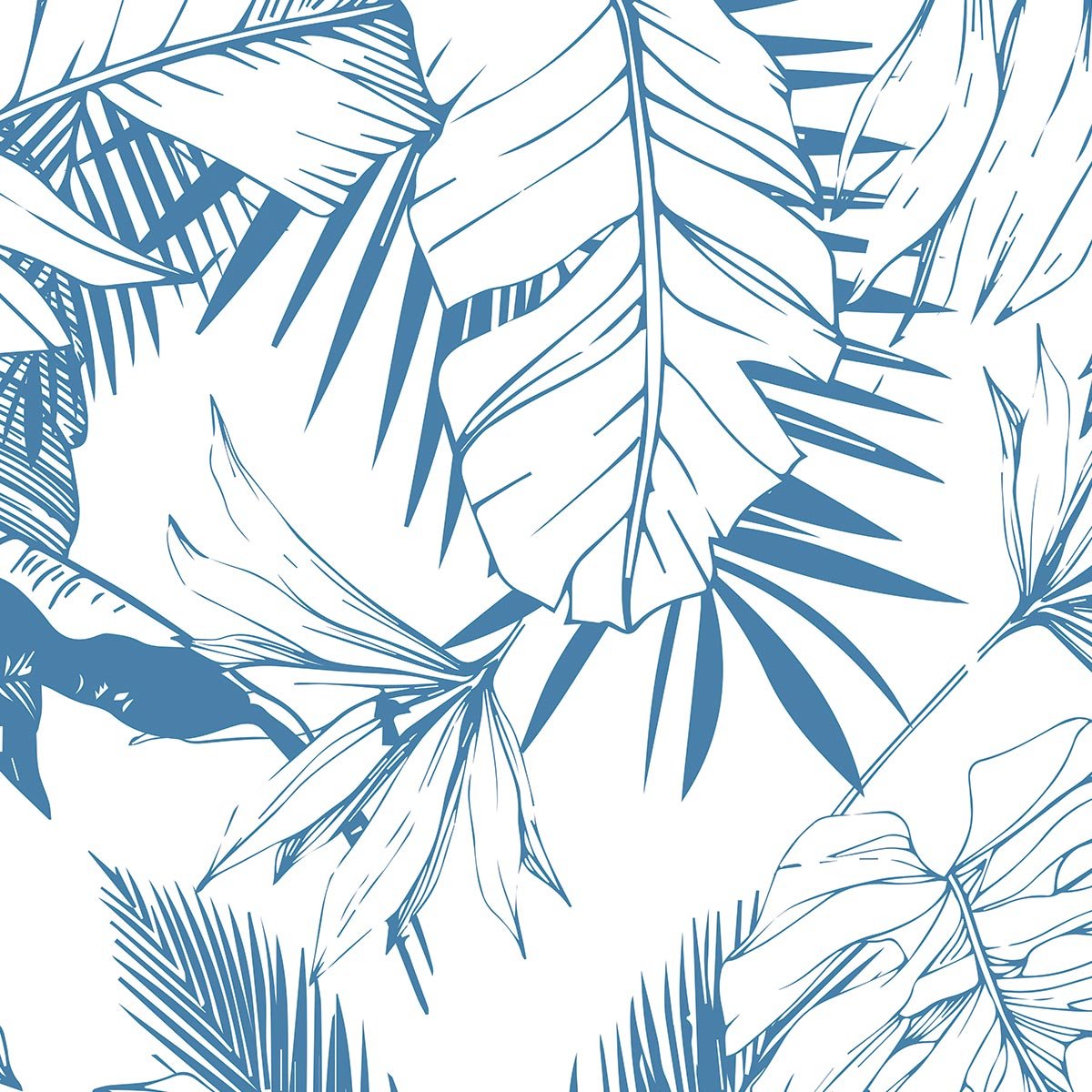 Papier peint feuilles tropicales bleues intissé, HEXOA