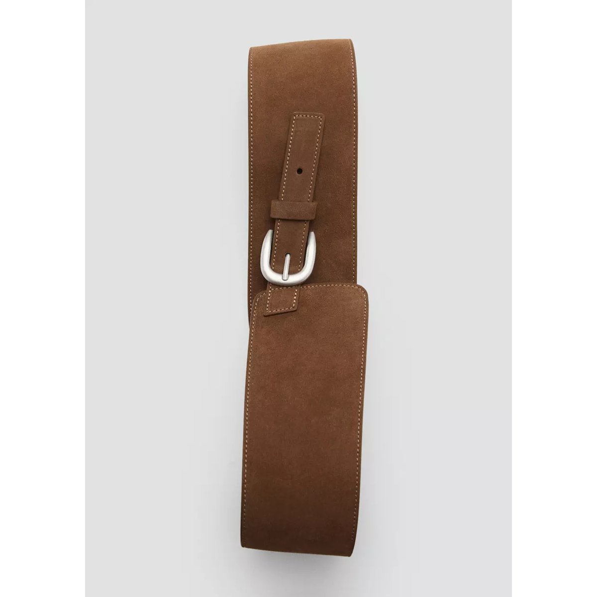 Ceinture large en cuir suédé marron, MANGO