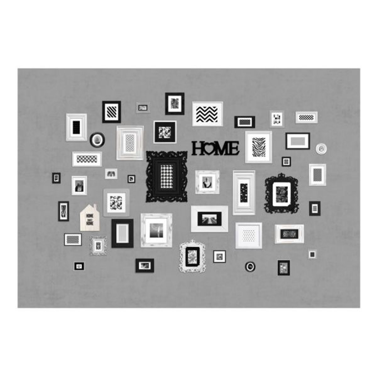 Papier peint intissé panoramique Wall full of frames noir, EDEN