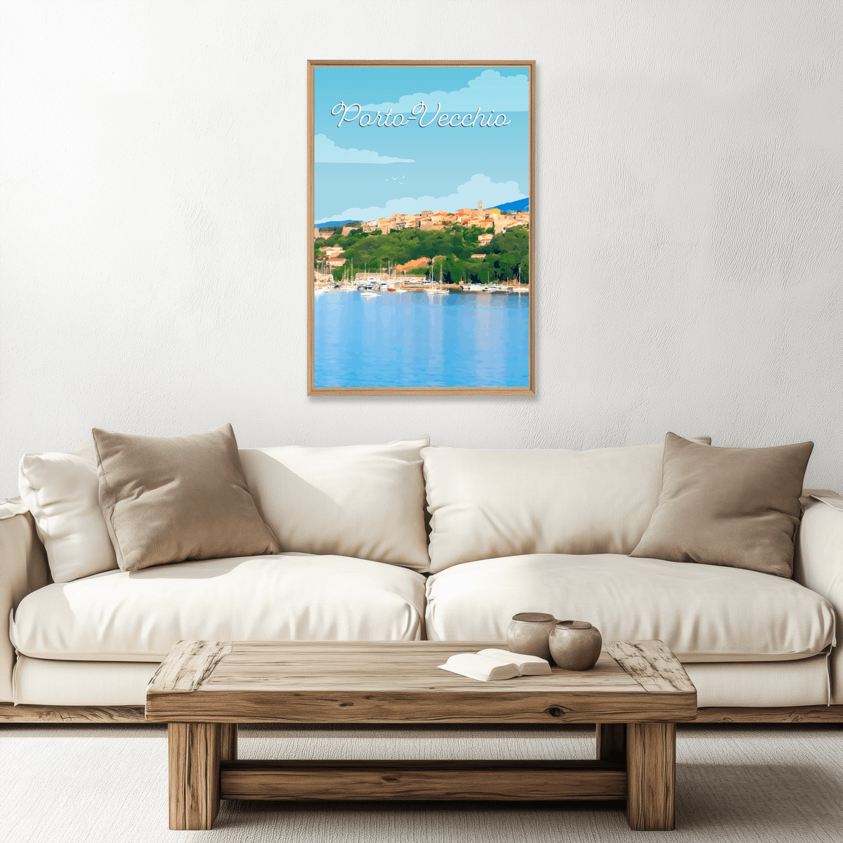 Tableau Mural Illustration Porto Vecchio ILLUSTRATION bleu-fibres de bois, CEANOTHE