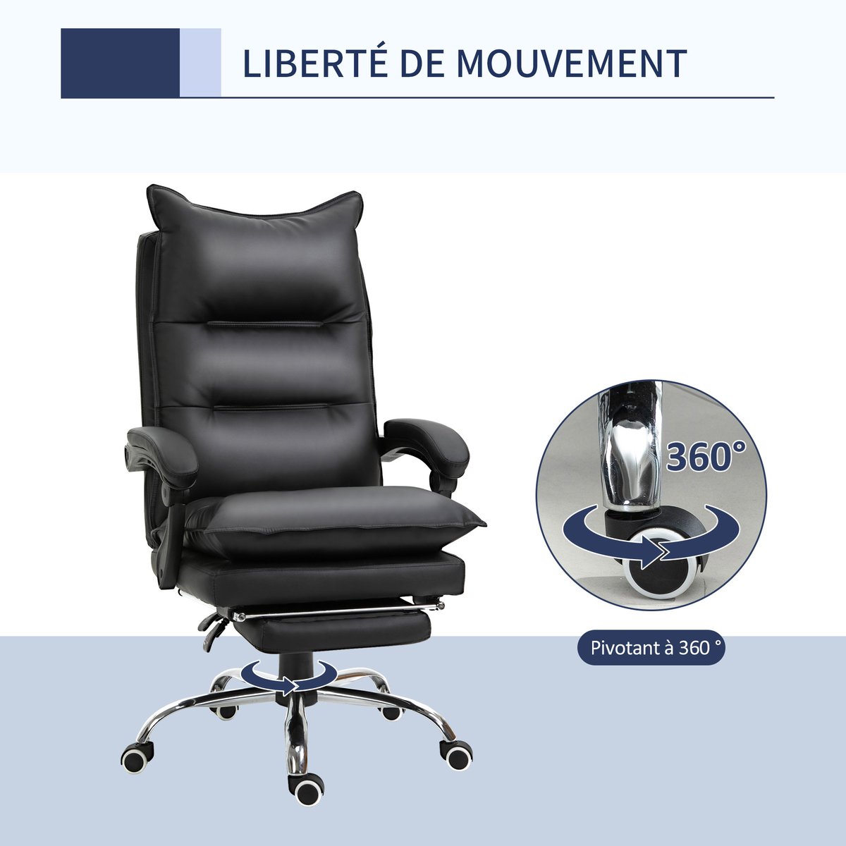 Chaise de bureau PU Noir noir, HOMCOM
