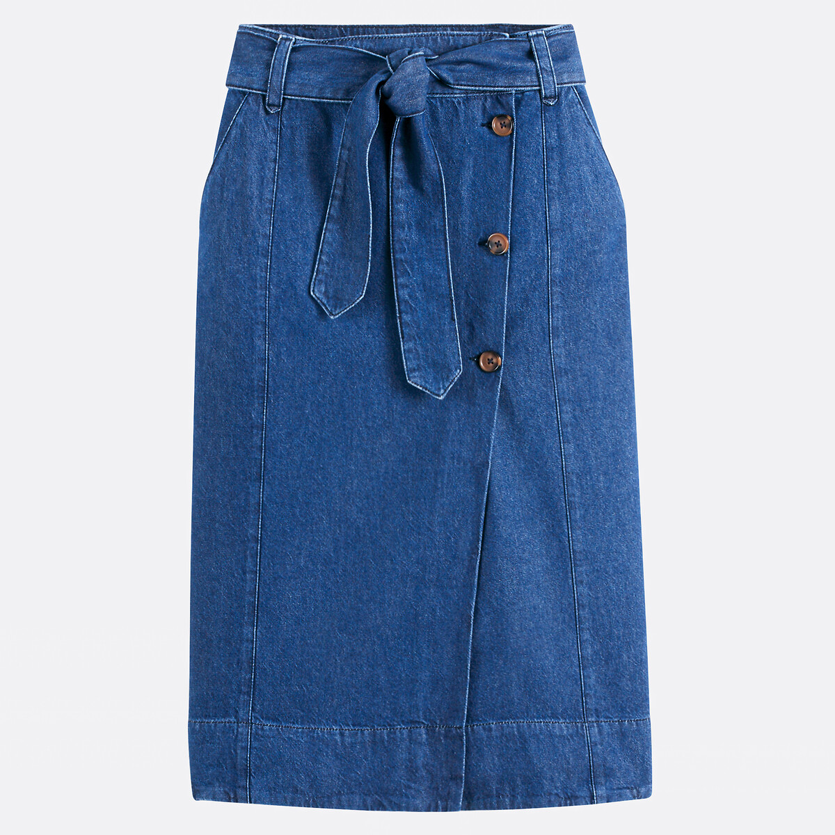 Denim Wrapover Midi Skirt untreated blue, LA REDOUTE COLLECTIONS