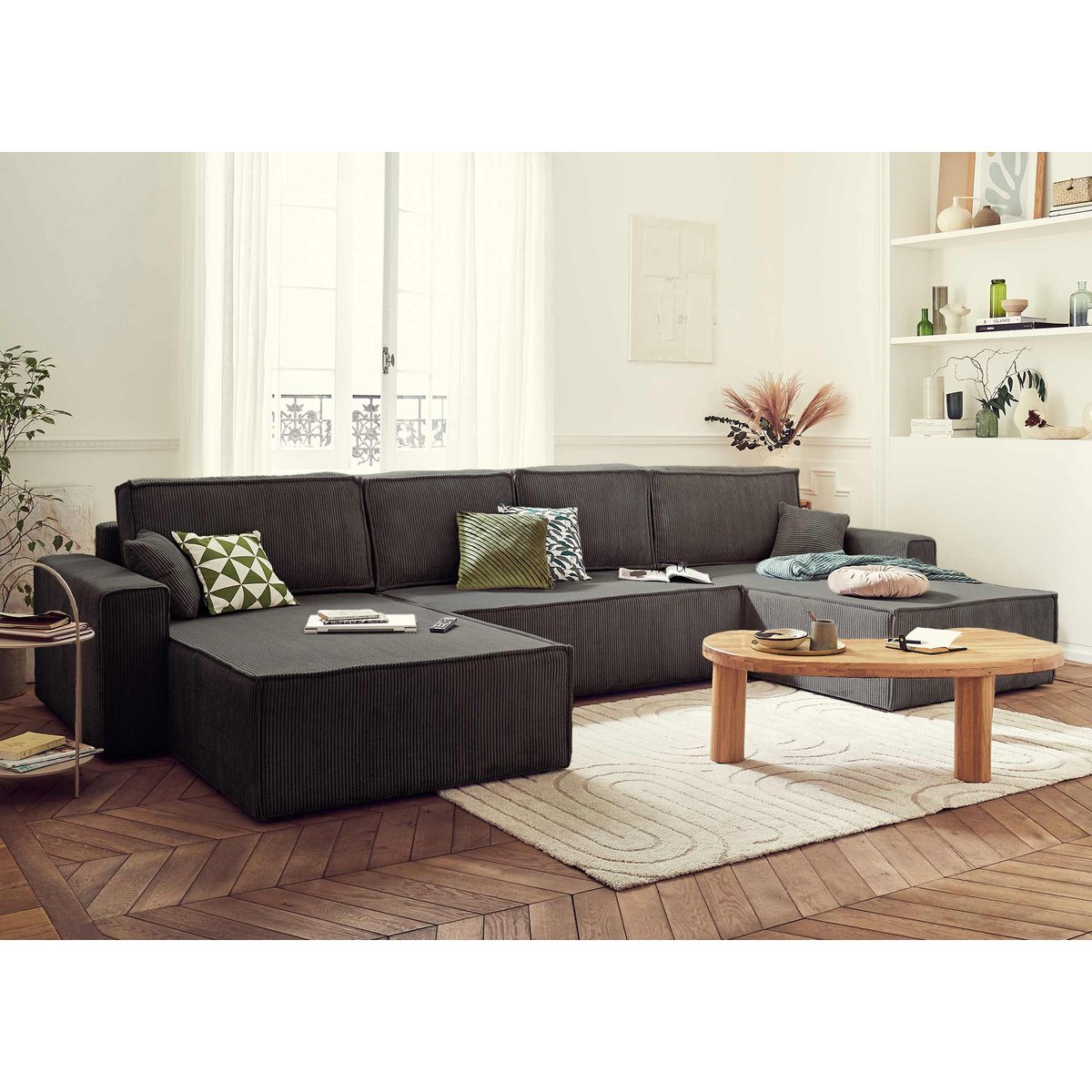 Canapé Panoramique Convertible 7 places - DELLIA gris foncé, BEST MOBILIER