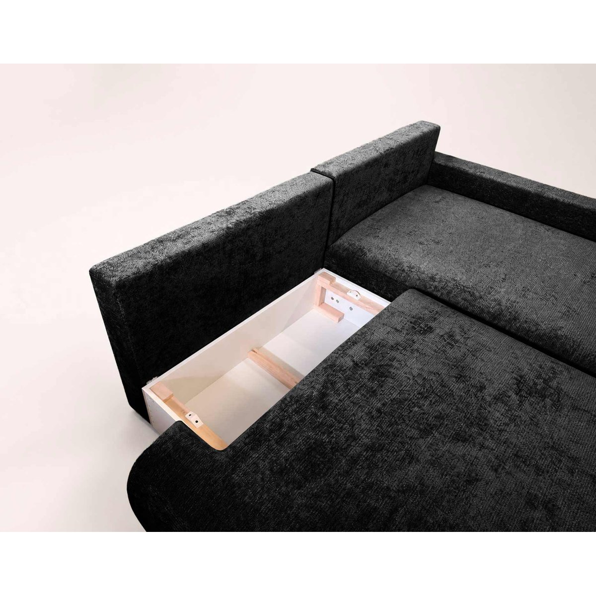 Canapé d'Angle Convertible en Tissu texturé 4 places - PIVOINE noir, BEST MOBILIER