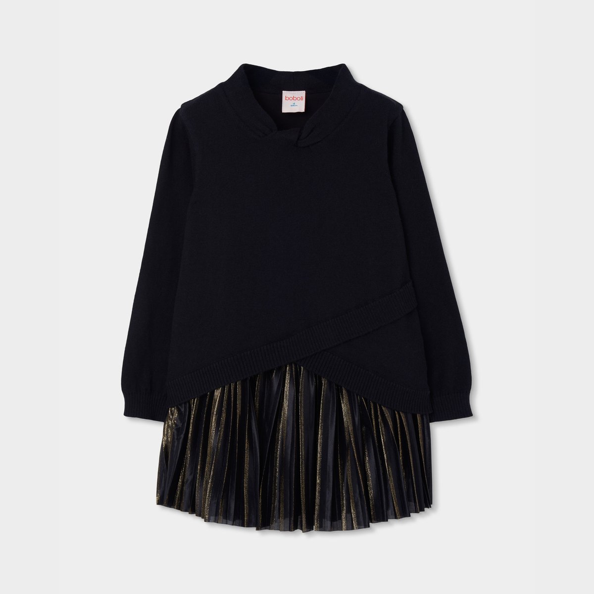 Robe fille combinée avec jupe plissée noir, BOBOLI