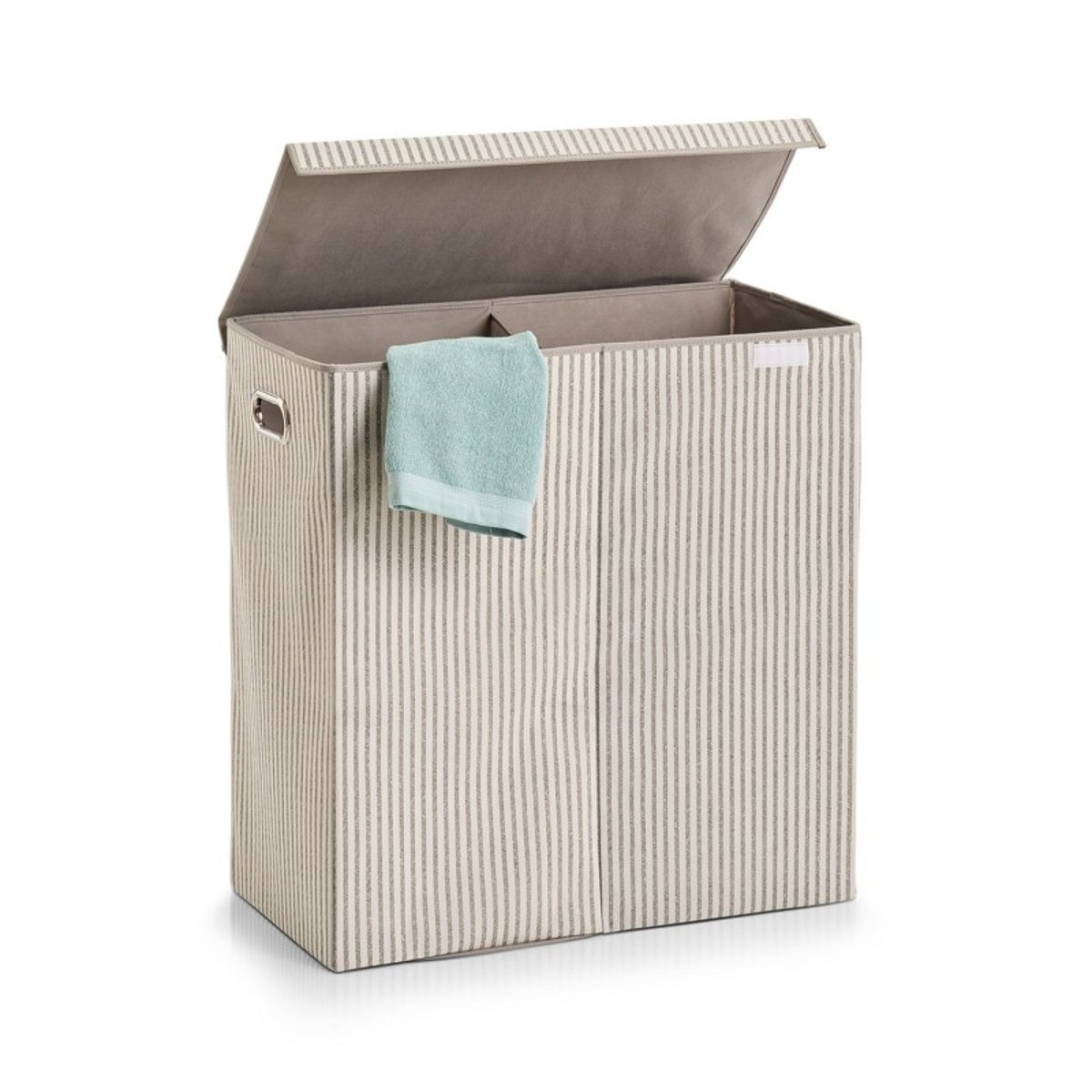 Panier à linge double textile rayures beige, ZELLER PRESENT