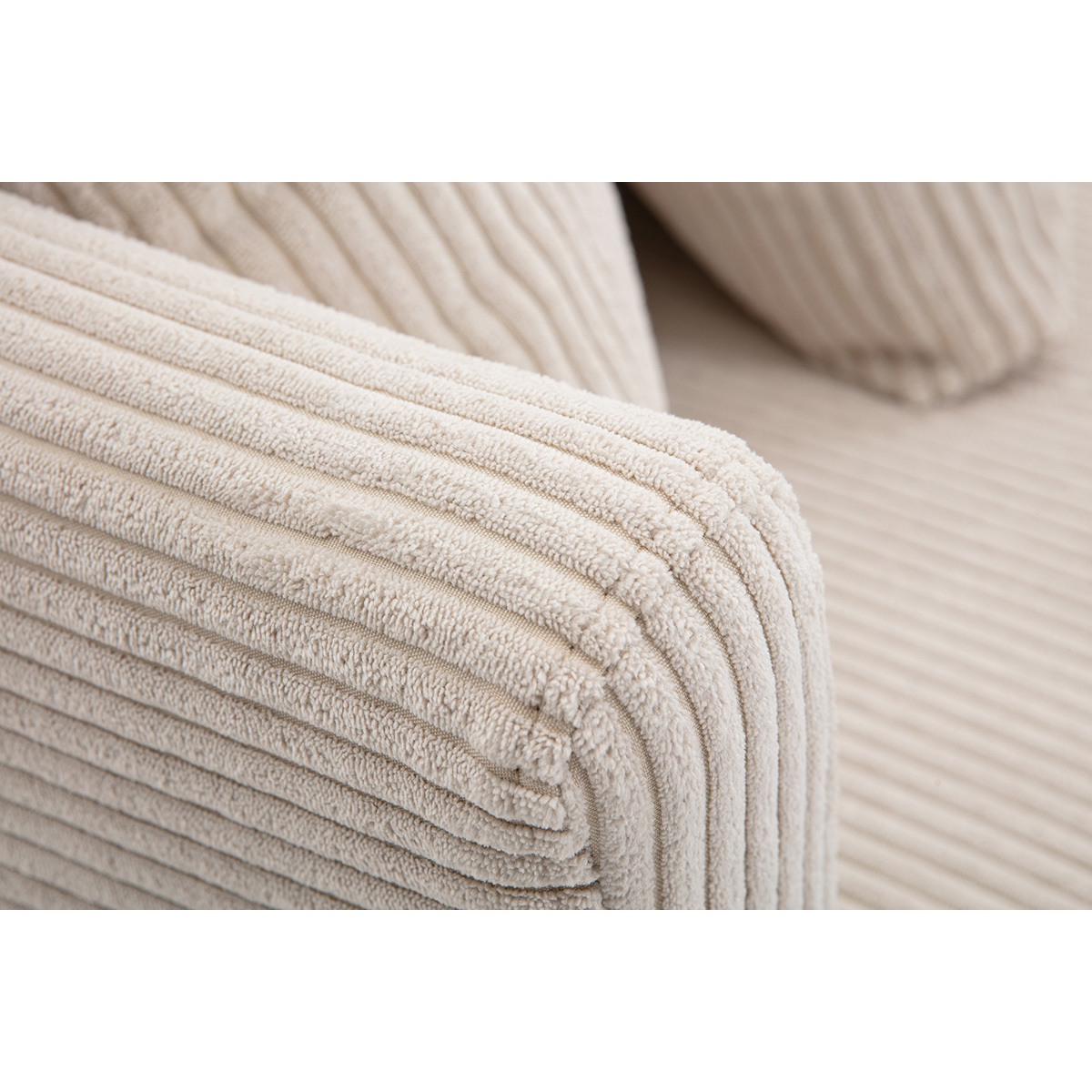 Canapé scandinave déhoussable 2 places en tissu velours côtelé beige et bois clair OSLO beige, MILIBOO