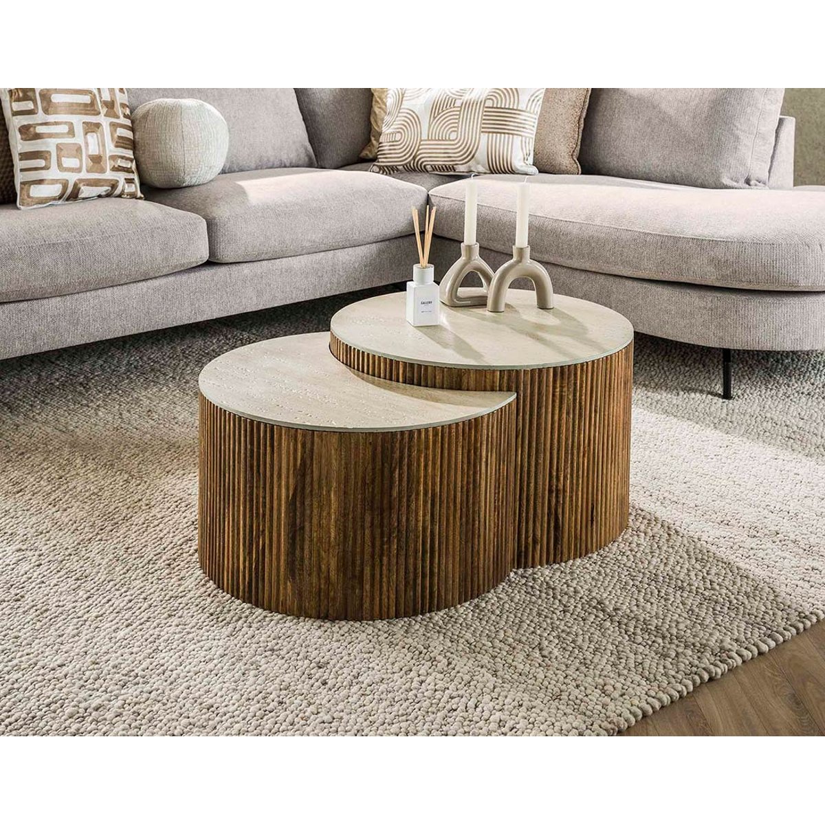 Lot de deux Tables basses - JADE bois / beige, BEST MOBILIER
