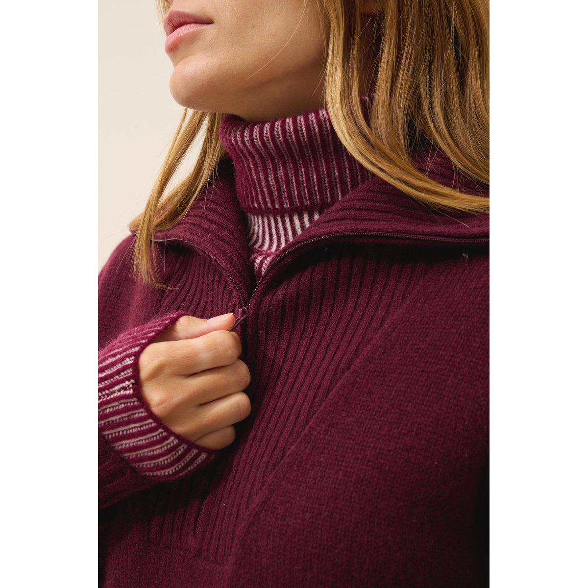 Pull Camionneur 6 Fils Mûre Akar bordeaux foncé, JUST CASHMERE
