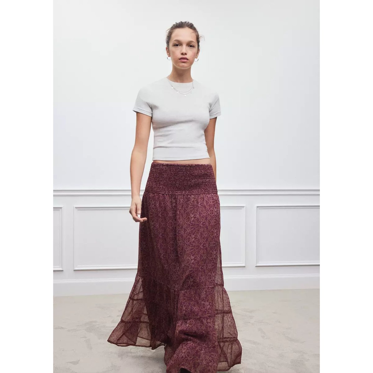 Jupe en mousseline imprimée rose, MANGO TEEN
