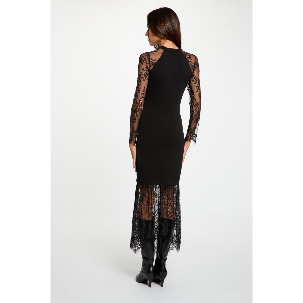 Robe tricot col montant noir, MORGAN