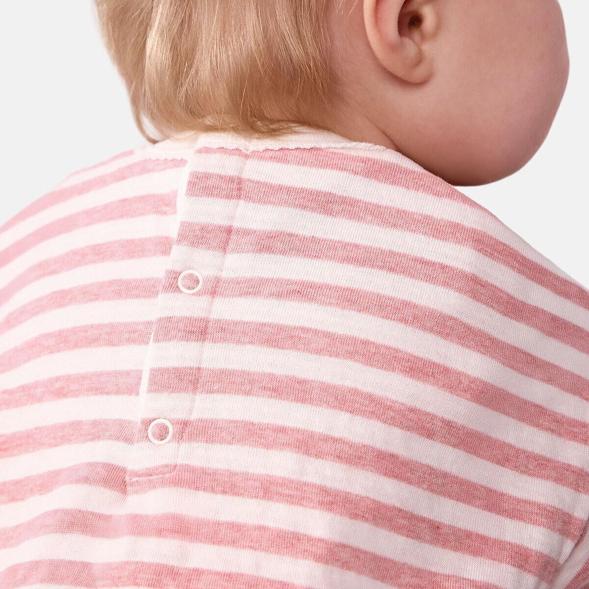 T-shirt manches longues en coton rayé rose, PETIT BATEAU