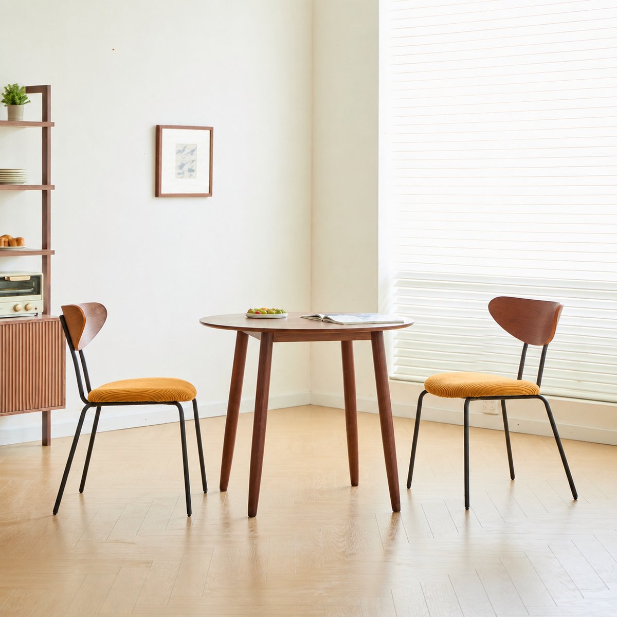 Lot de 2 chaises de salle à manger en bois, métal et tissu, NIBE jaune moutarde, NORDLYS