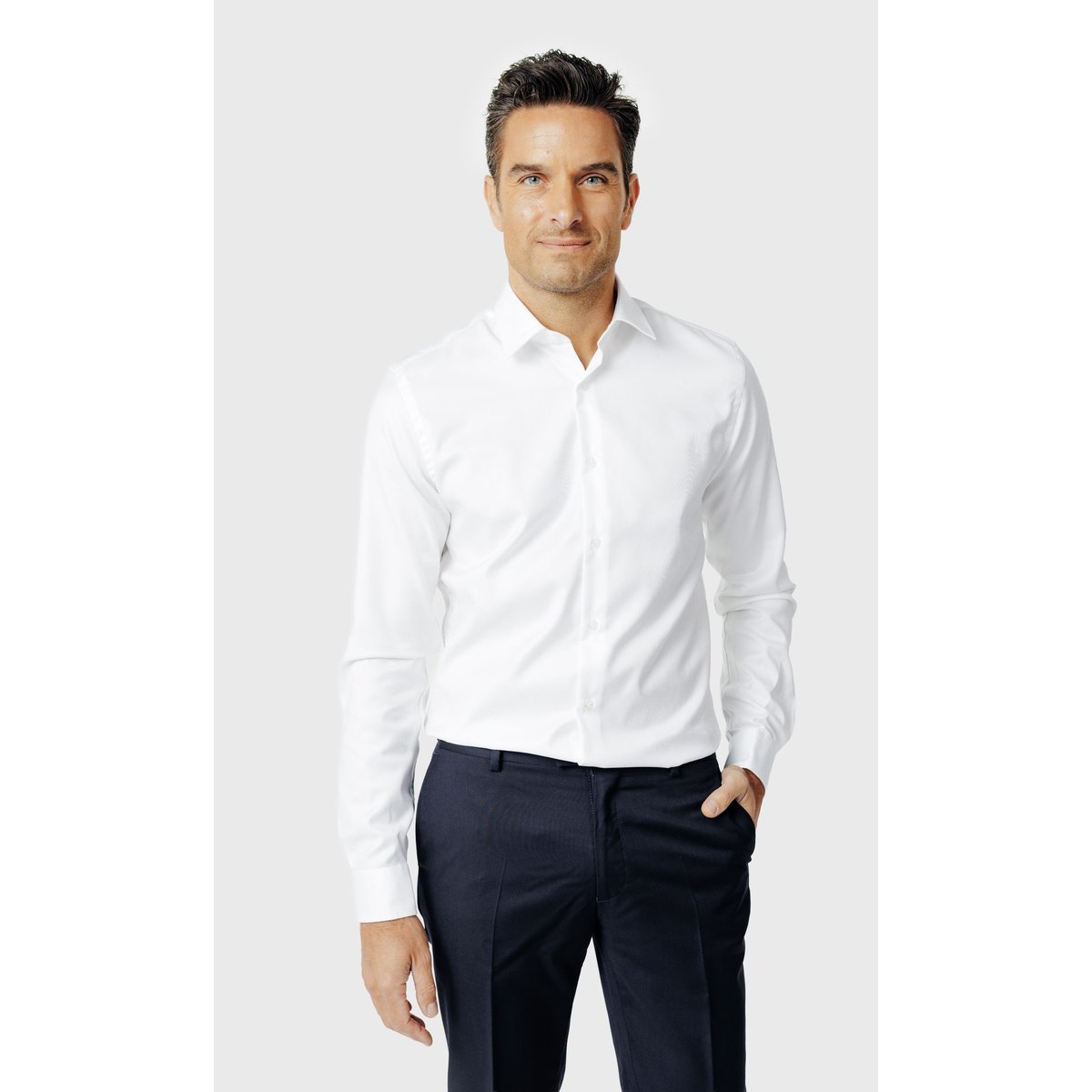 Chemise Slim fit sans repassage en double retors blanc, ACROSS