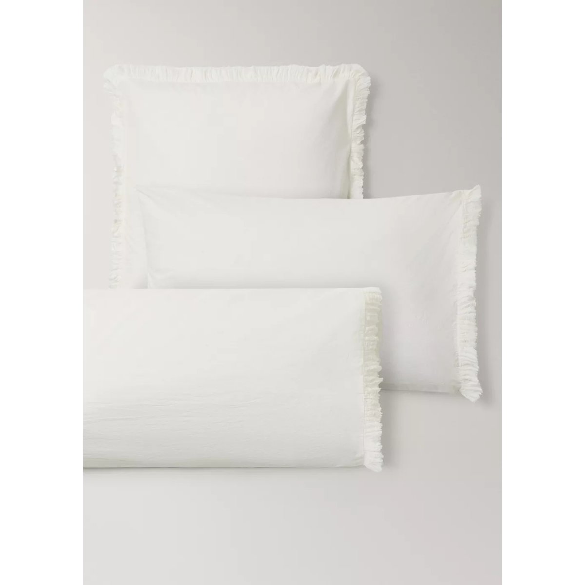 Deux taies d'oreiller coton lavé volant en gaze effiloché 50x75 cm écru, MANGO HOME