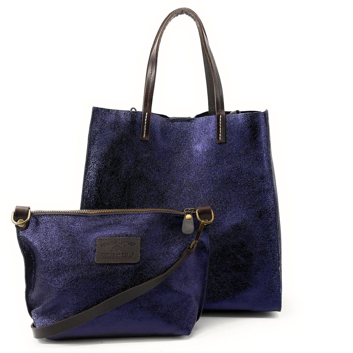 Sac à main en cuir italien SILVER bleu foncé, OH MY BAG