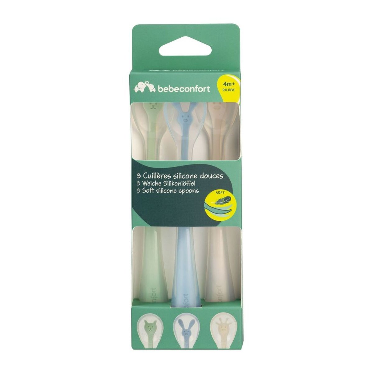 Lot de 3 cuillères silicone couleur unique, BEBECONFORT