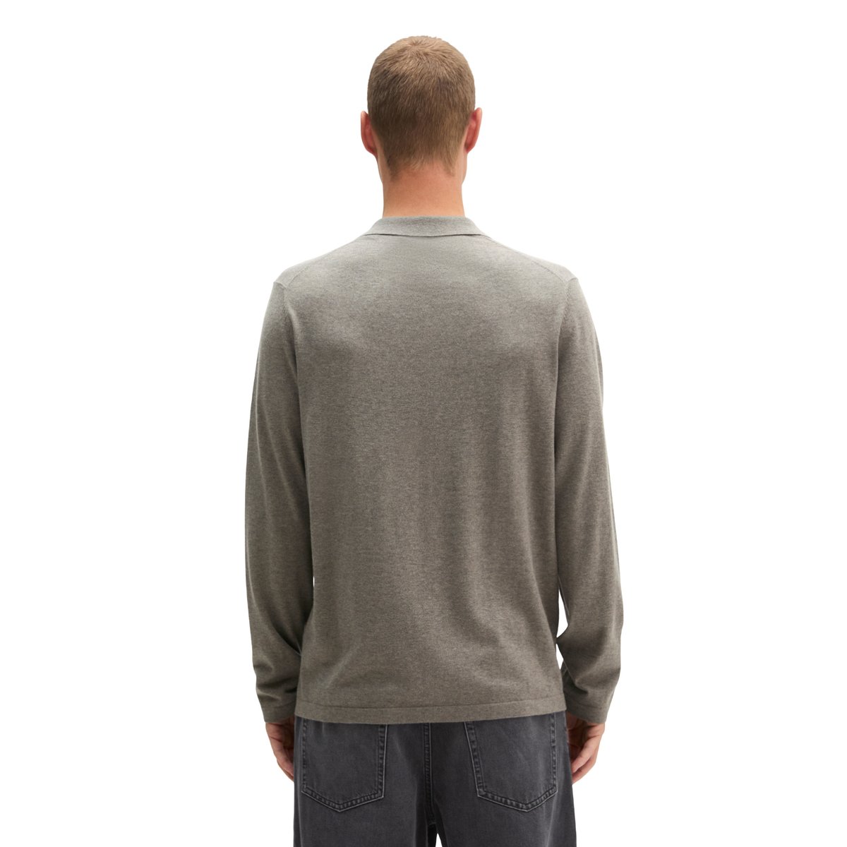 Polo en tricot régulier en mélange de coton et de cachemire bio gris, MARC O'POLO
