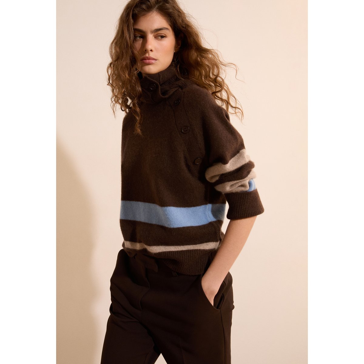Pull col montant 100% cachemire SIMONETTA COL chocolat, ETAM