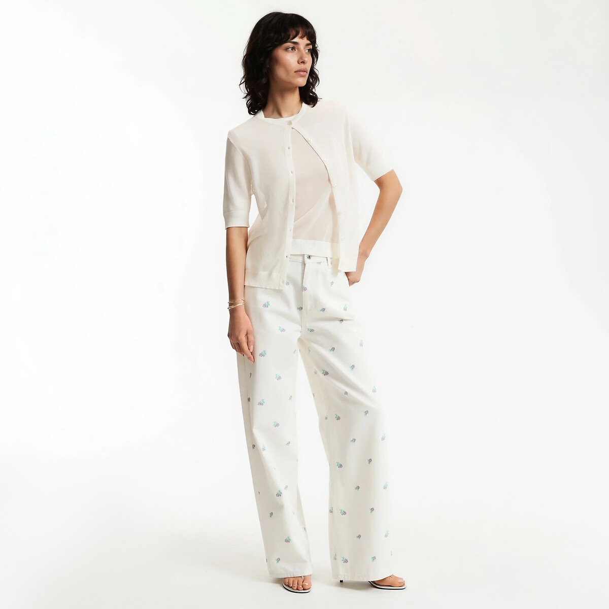 Jean large à broderies florales ivoire brodé, LA REDOUTE COLLECTIONS