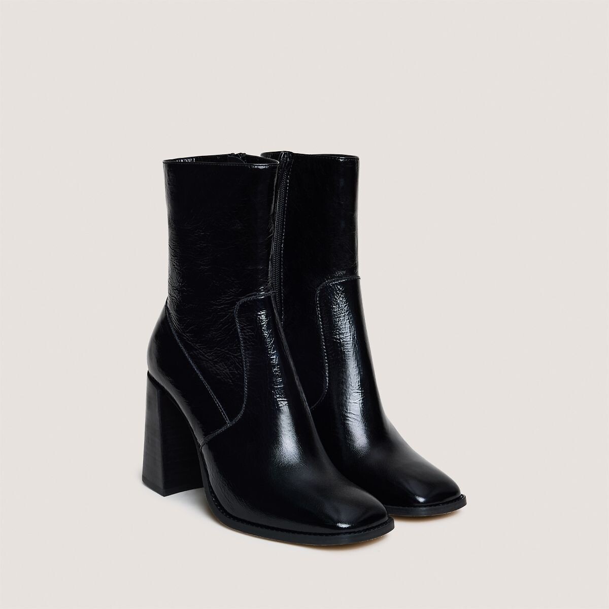 Bottines bout carré, en cuir brillant, VIDAL noir, JONAK