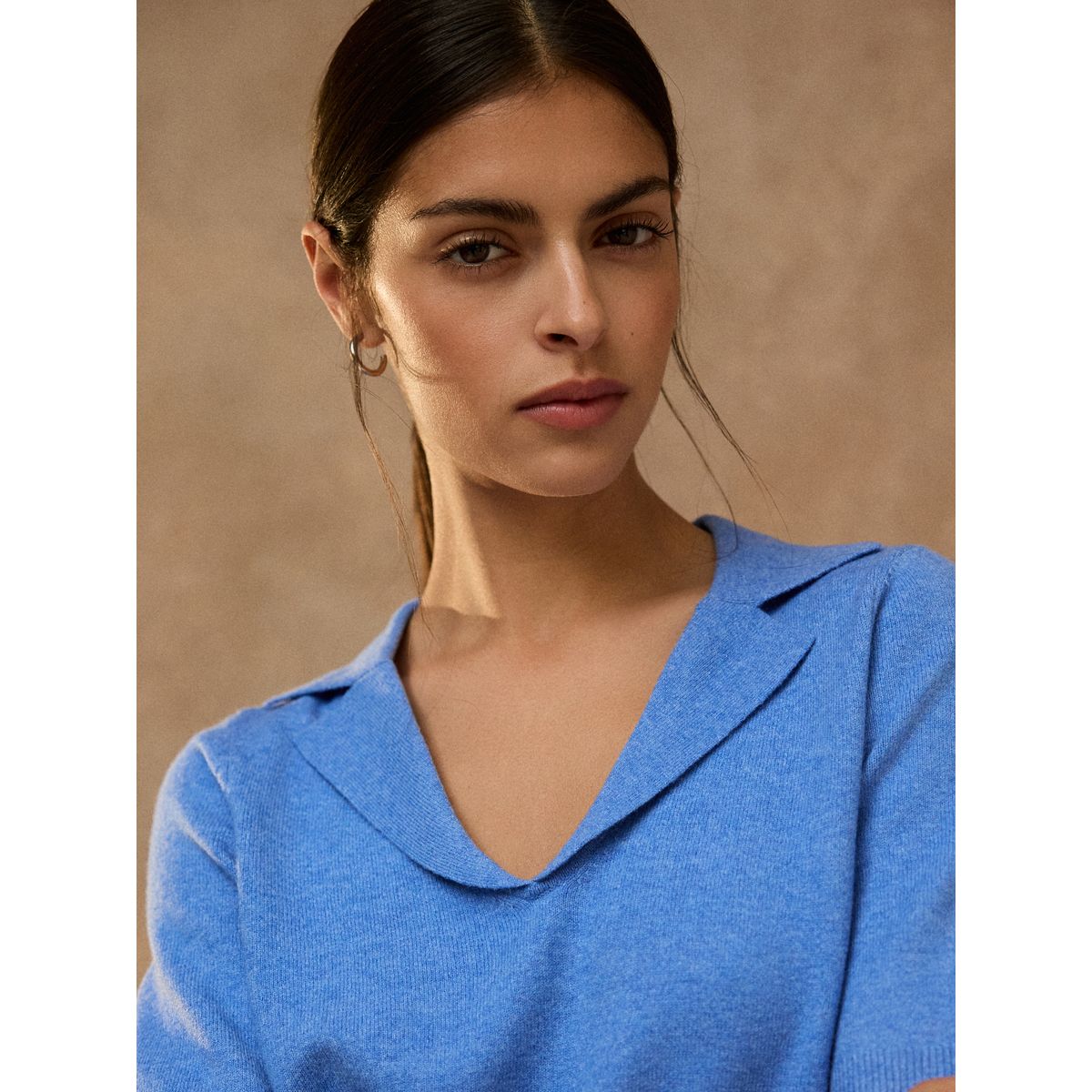 Polo ultra-doux à col ouvert bleu, NEXT