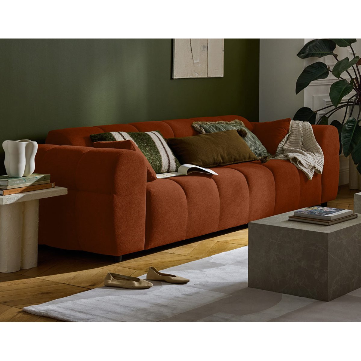 Canapé droit 3 places en tissu texturé, RAY rouille, BEST MOBILIER