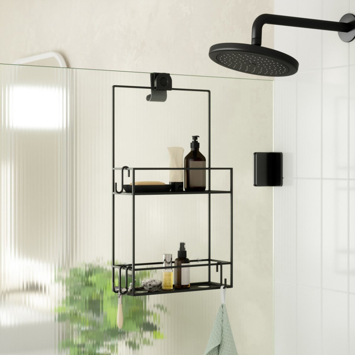 Étagère de douche design CUBIKO noir, UMBRA