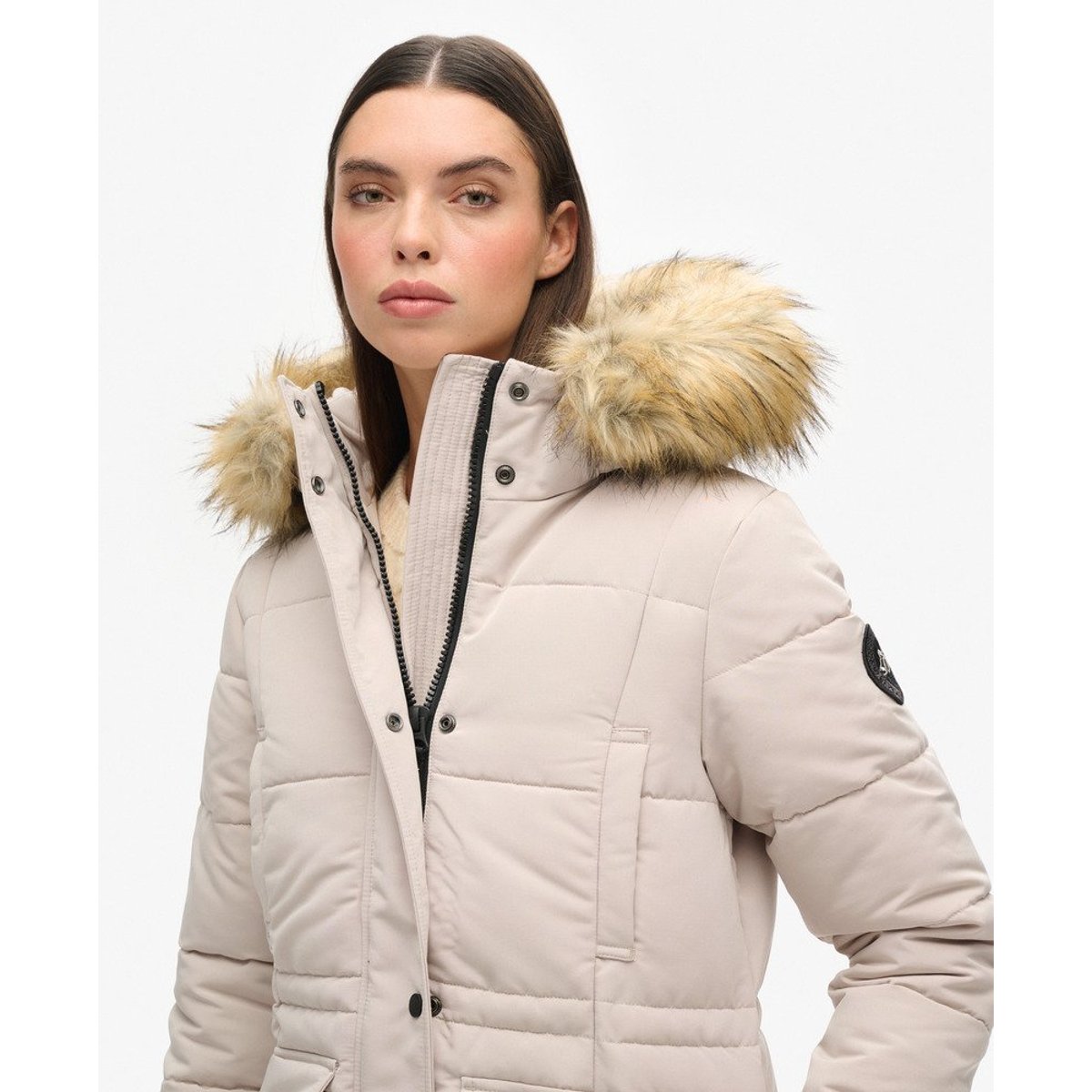 Manteau Everest Longline Puffer coupe ajustée gris château, SUPERDRY