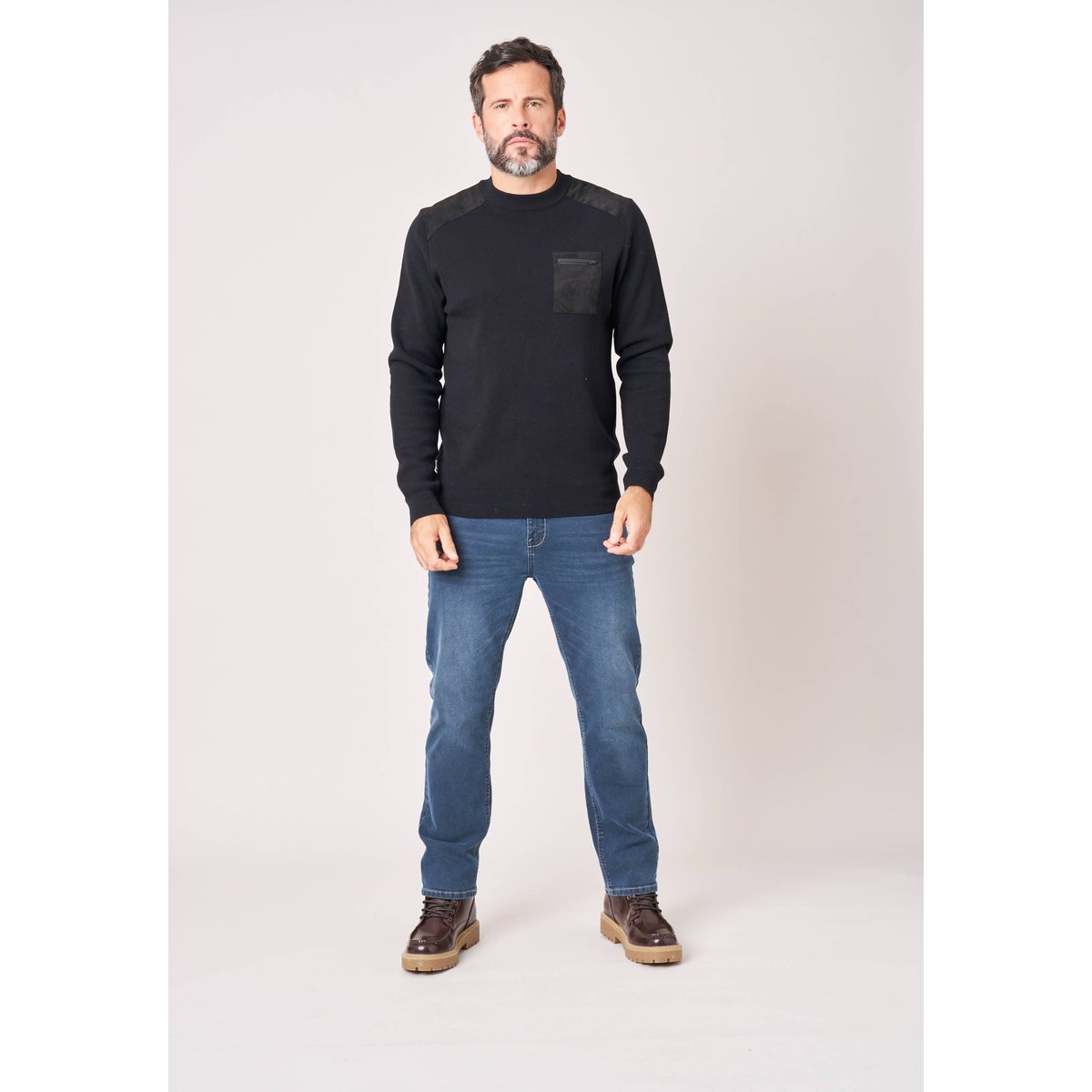 Pull regular homme col montant poche zippée TONNY black, DEELUXE