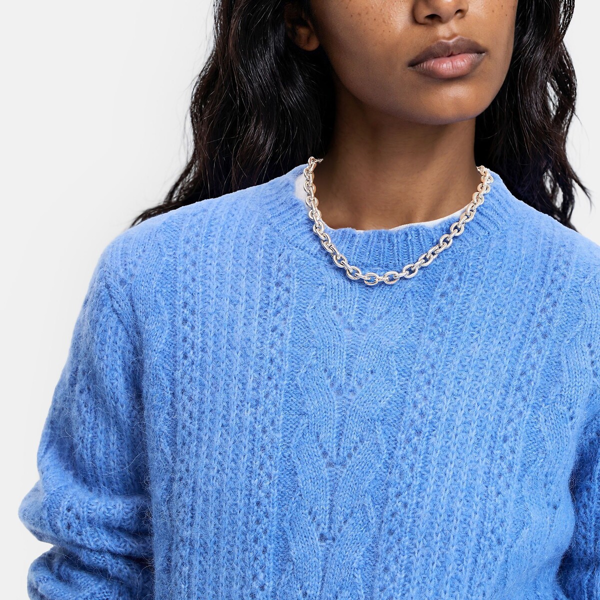 Jersey de punto calado, mezcla de lana y alpaca azul eléctrico, LA REDOUTE COLLECTIONS
