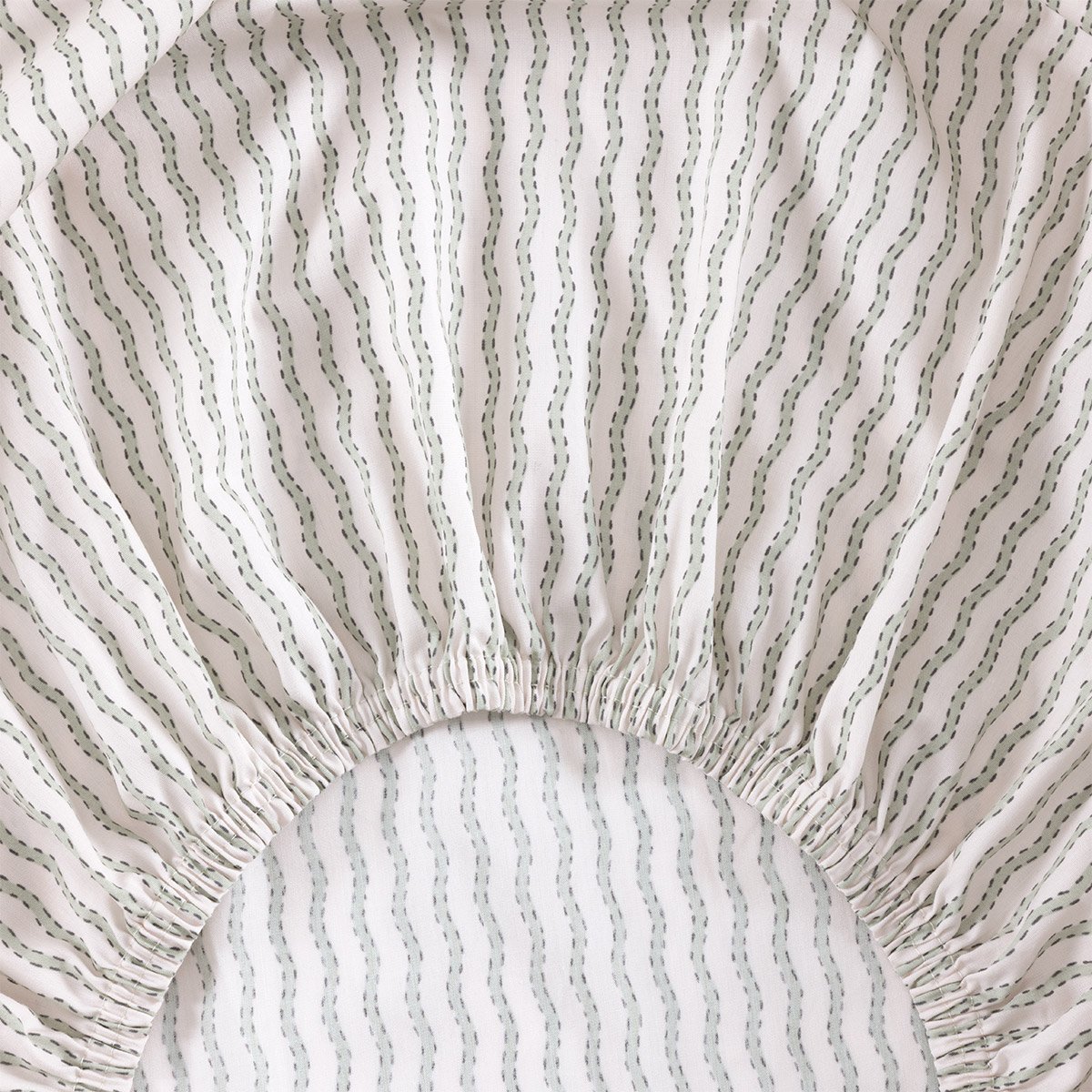 Drap housse en percale de coton vert, BERGAMOTE a motif, DESFORGES