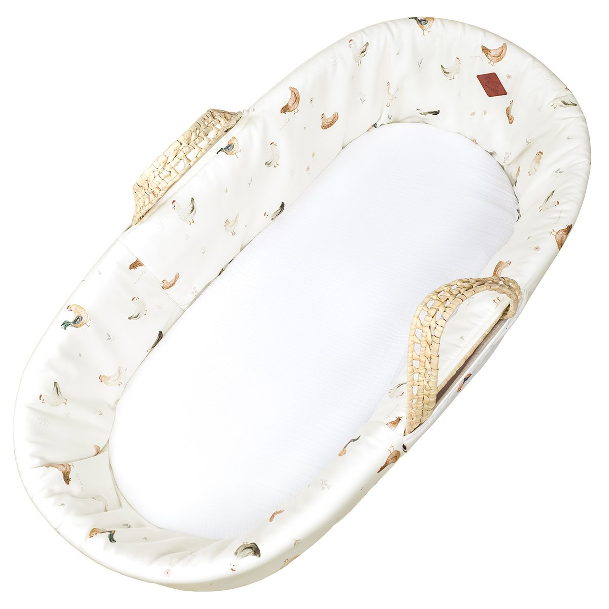 Habillage de couffin en satin de coton GALLINA GALLINA écru – motif poules champêtre, SEVIRA KIDS