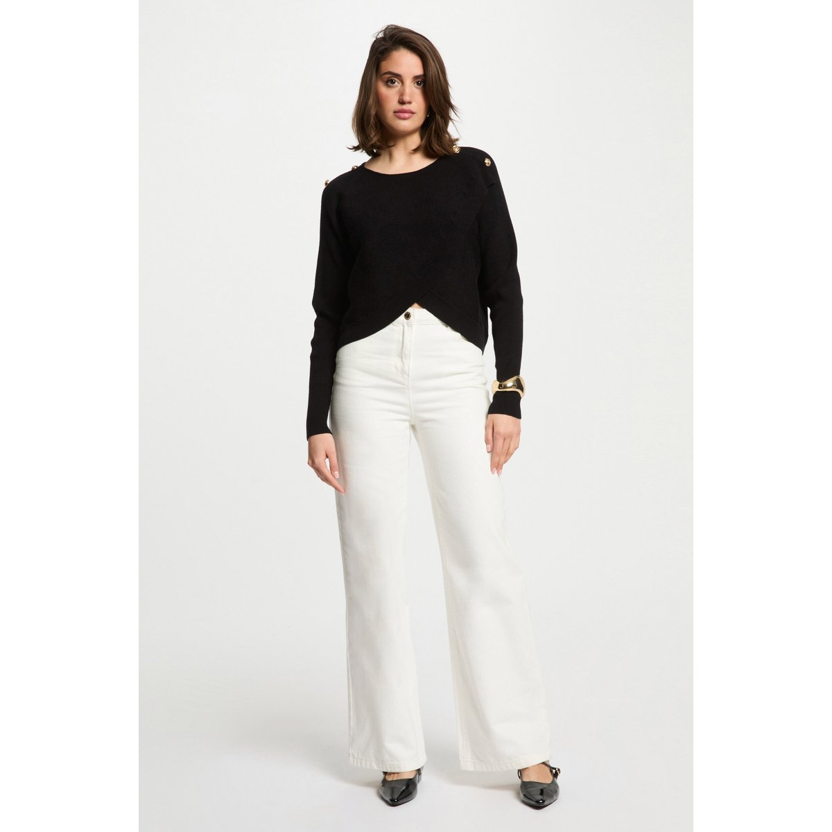 Pull col rond et boutons noir, MORGAN