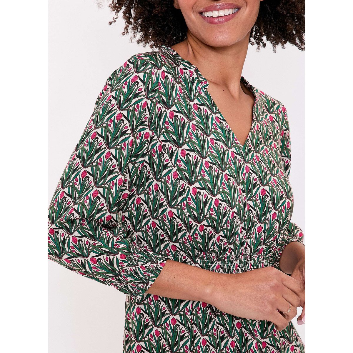 Robe midi imprimée fluide YARA vert sapin zefania, LA FIANCÉE