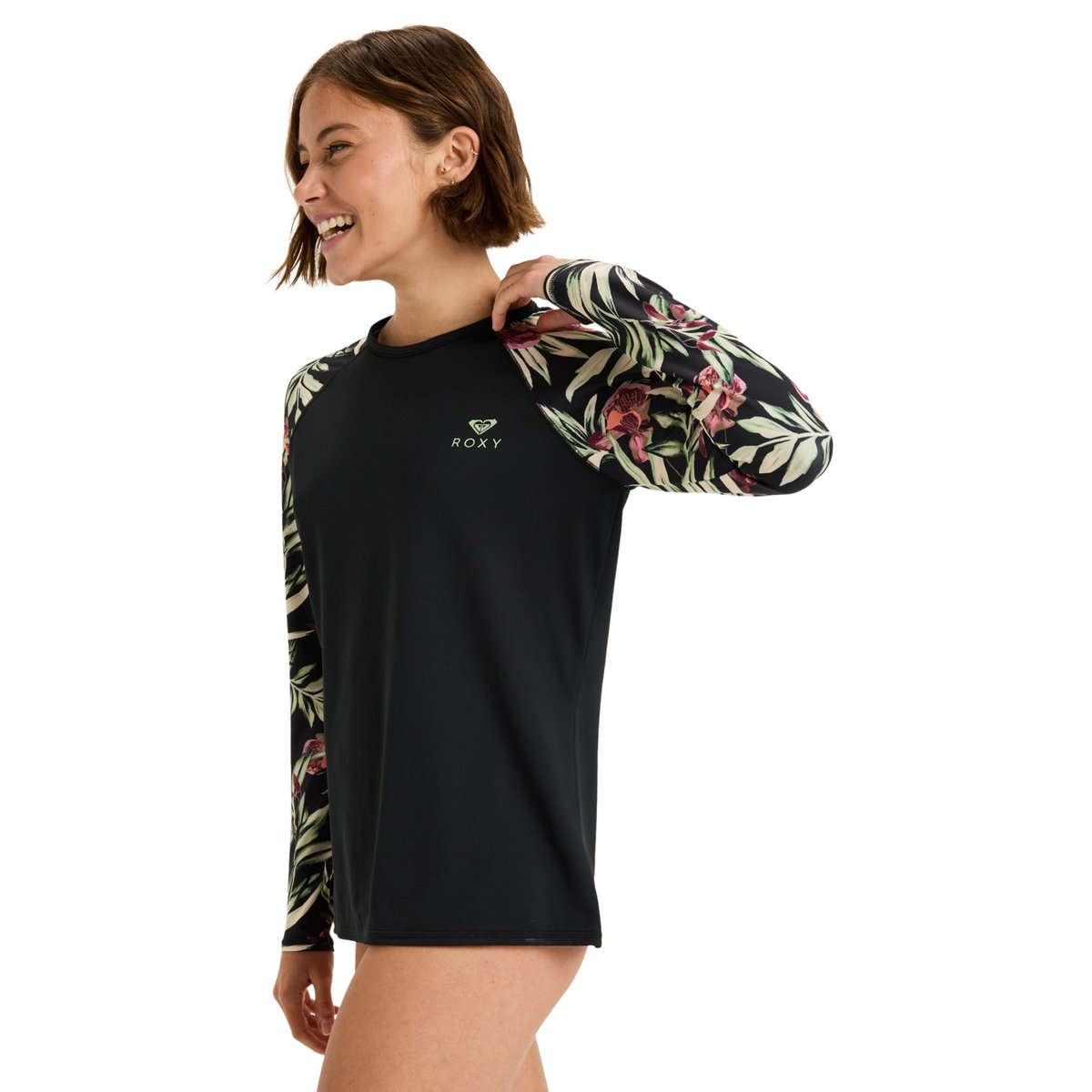 Lycra manches longues BASIC MIX. noir anthracite wind swept floral, ROXY