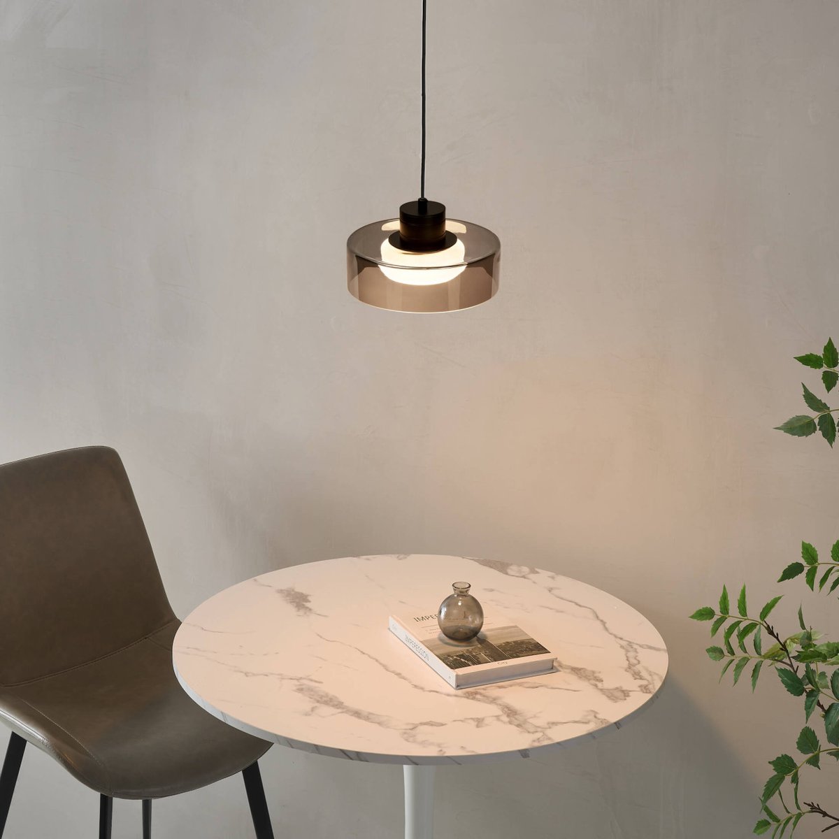 Suspension LED avec verre fumé - VALDO noir et gris fumé, KOSILUM