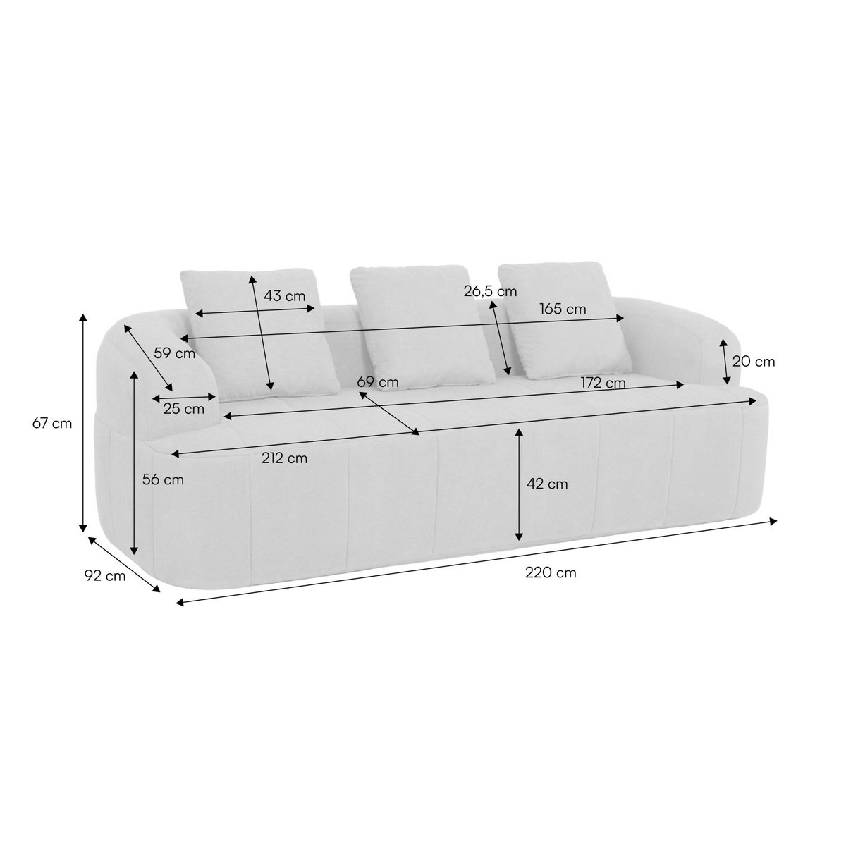 Canapé compressé 3 places tissu NELIO beige, SWEEEK