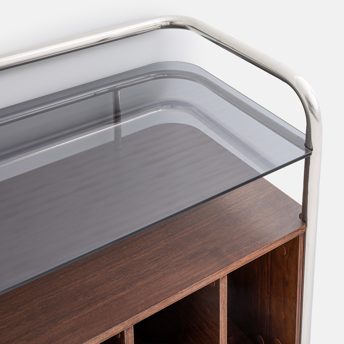Meuble vinyle caisson 1 porte, métal acier chromé et MDF plaqué noyer, GIORGIO coloris noyer/chrome, LA REDOUTE INTERIEURS