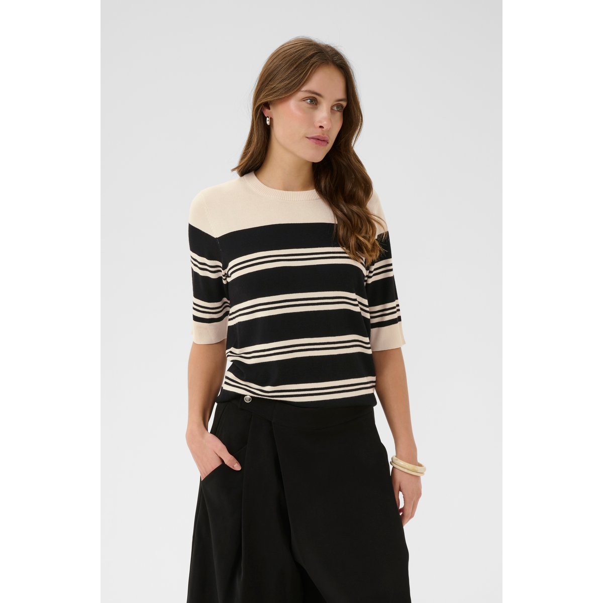 Pullover tricoté blanc noir whitecap/black stripe, CULTURE