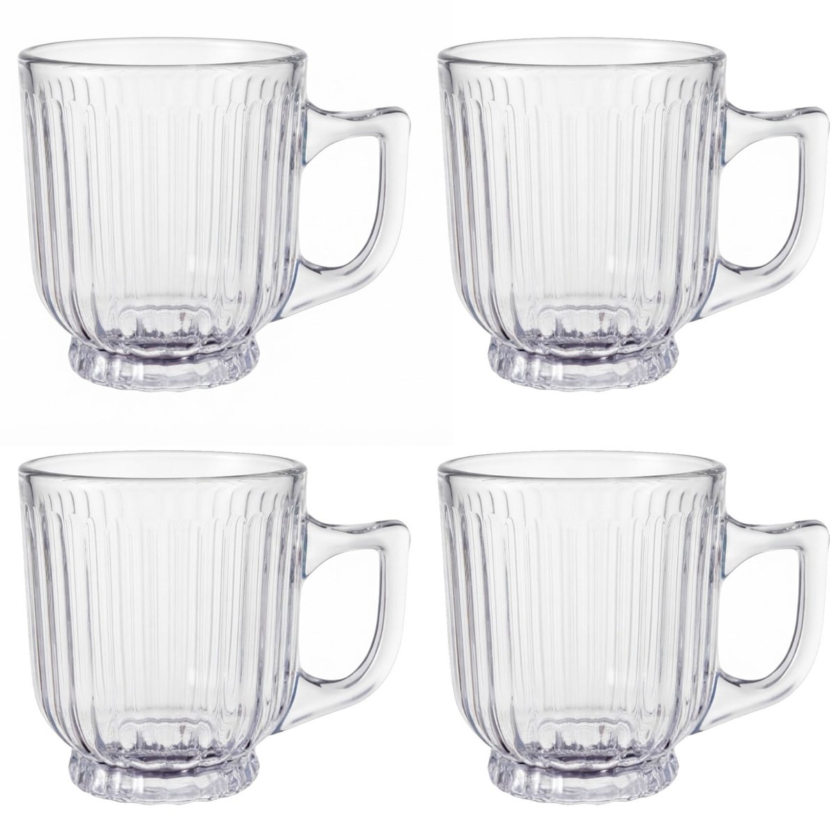 Set de 4 tasses à café en verre strié 20cl transparent, WADIGA