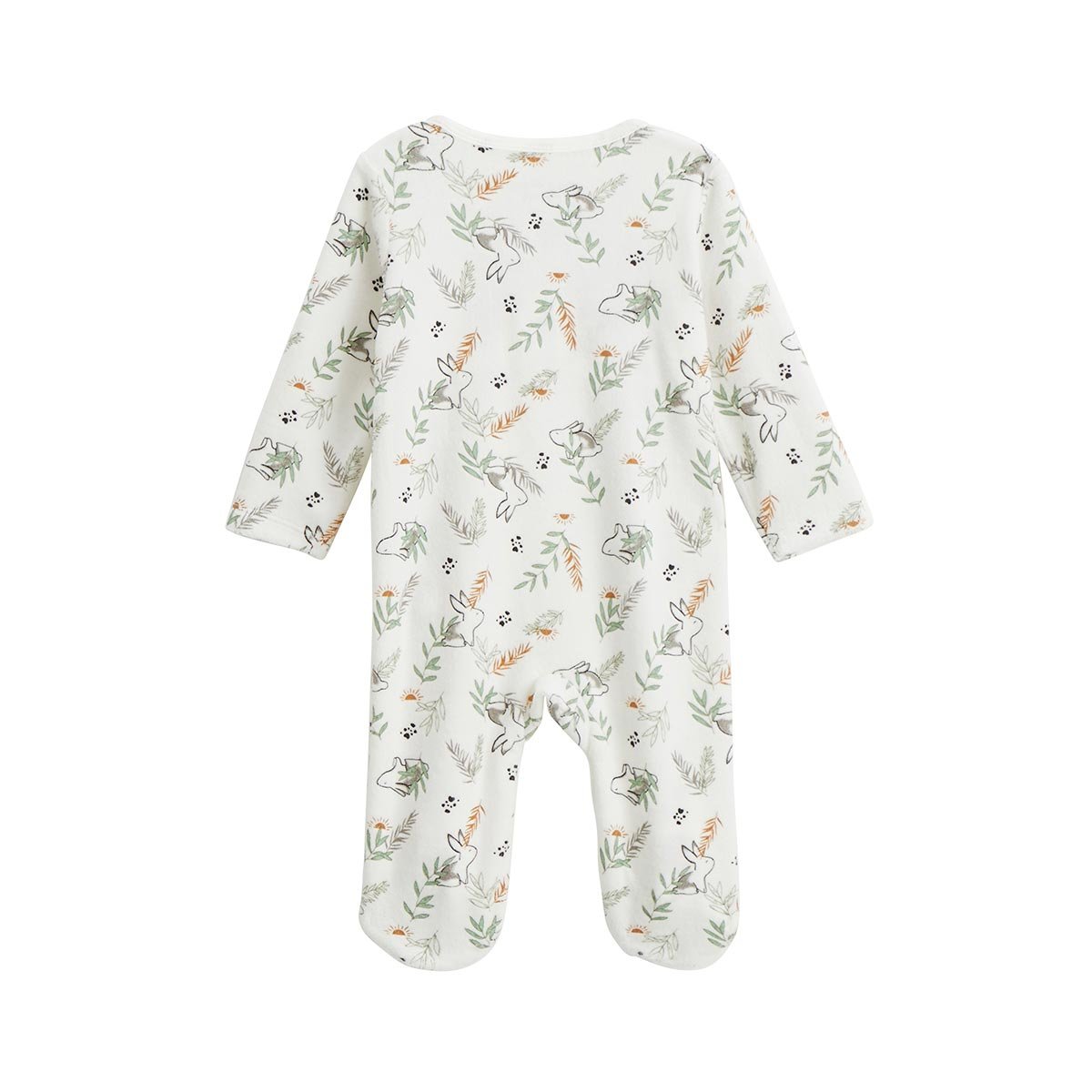Pyjama bébé en velours ouverture pont Frimousse ecru, PETIT BEGUIN